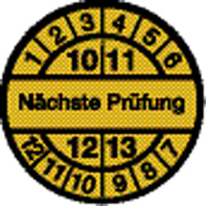 Hinweisschilder Nächste Prüfung gelb