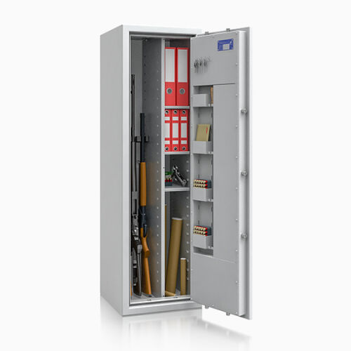 Waffenmehrtweckschrank Klasse 1 ECBS  Modell St.Gallen MAX KOMBI 4 Waffenhalter, + Regalteil H: 1.500 mm