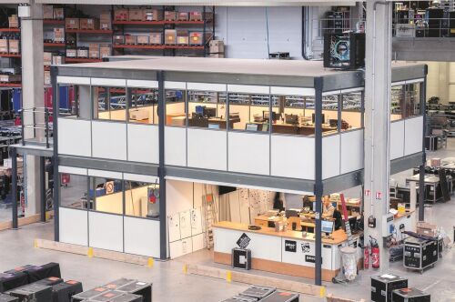 LAGERBÜHNE MIT BODEN - 3.000 X 11.000 X 12.000 MM (HXBXT) - 500 KG/QM - Graphitgrau RAL 7024