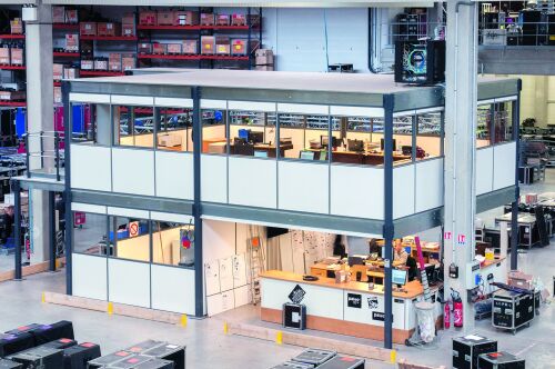 LAGERBÜHNE MIT BODEN - 2.400 X 14.000 X 15.000 MM (HXBXT) - 350 KG/QM - Graphitgrau RAL 7024